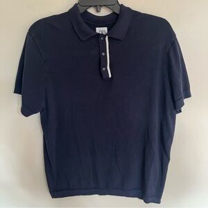 Woman’s Zara Short Sleeve Heavier Weight Navy Blue & White Polo Shirt Size Large